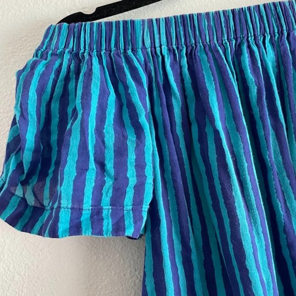 Oliphant Blue Striped Off The Shoulder Beach Boho Midi Dress - Picture 5 of 13